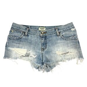 Y2K Abercrombie & Fitch Low-Rise Jean Shorts Sz 4 THRASHED Distressed Grunge